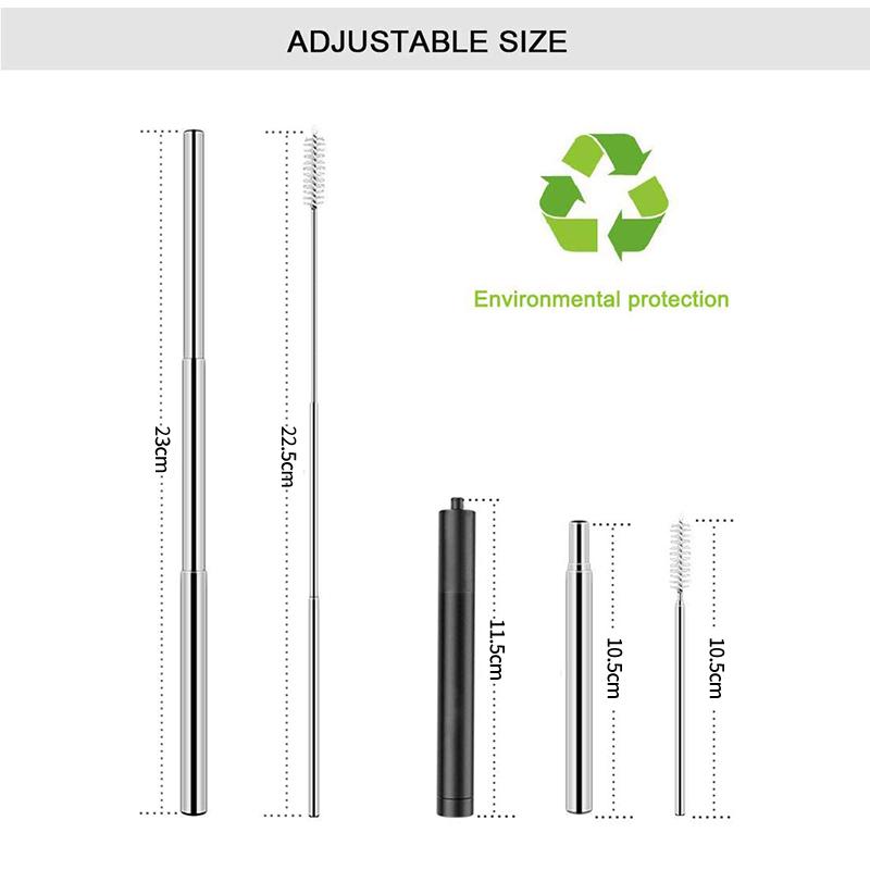 Reusable Stainless Steel Metal Telescopic Straw Collapsible Portable Travel Drinking Folding Straw Set with Cleaning Brush Case