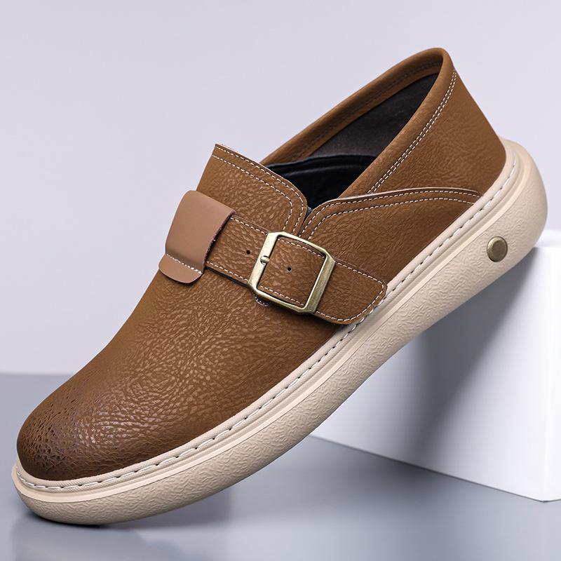 Fashion 2025 Spring Autumn Cow Leather Shoes for Men Solid Color Buckle Designer Fashion Casual Shoes Male Soft Sole Board Shoes Man