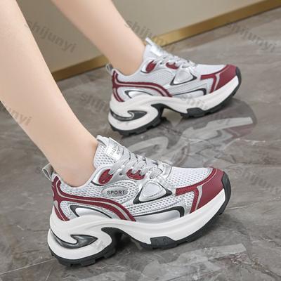 Модные женские дышащие сетчатые кроссовки на массивной платформе 2025 весна, повседневная удобная обувь на толстой подошве, женские кроссовки на шнуровке серебристого цвета