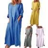 Женское винтажное однотонное платье макси с длинными рукавами и круглым вырезом, кафтан
