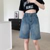 Модные прямые шорты в стиле ретро с высокой талией, женские летние тонкие элегантные джинсовые брюки больших размеров, свободные утягивающие широкие шорты с пятью точками