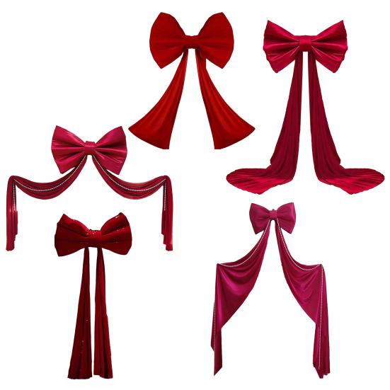 Очень большой бант из красного бархата Красная бархатная бабочка Рождественское украшение с золотой металлической нитью Гирлянда на елку Праздничный декор