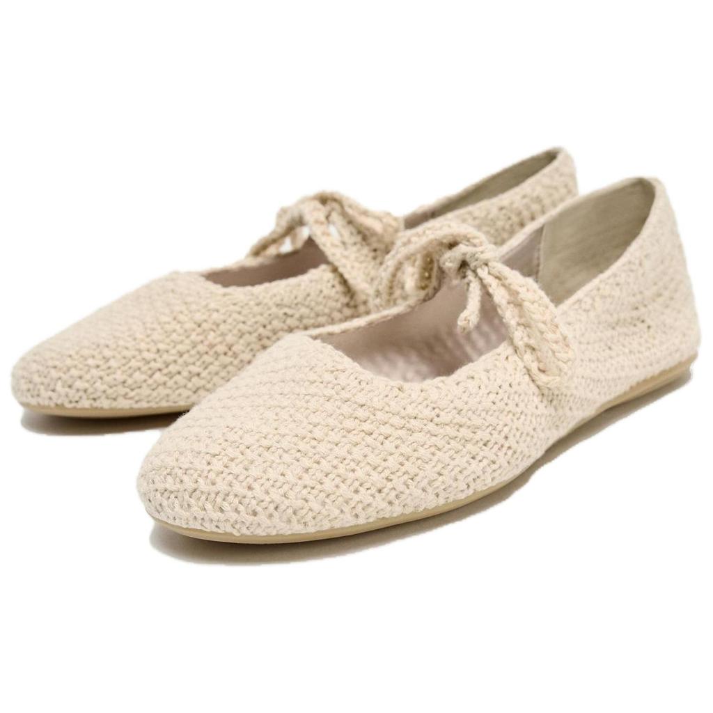 Zara Comfortable Versatile Fashionable Simple Commuter Crochet Bow Decor Round Toe Flat Ballet Casual Shoes Women Shoes Off-White 13521510719-38