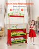 VEVOR Wooden Puppet Theater with Curtains, 2-in-1 Reversible Play Store, Double-Sided Grocery Store Playset with Chalkboard & Cash Register