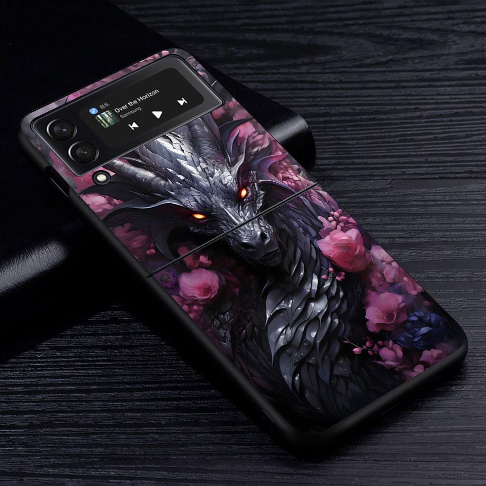 Cartoon Dragon Case for Samsung Galaxy Z Flip4 Flip3 5G PC Hard Cell Phone Shell Z Flip 4 3 Black Coque Zflip4 Zflip3 Cover