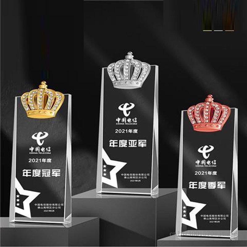 Customized Crystal Trophy with Metal Pendant, Beveled Version Trophy, Customized Award, Company Award, Staff, Free Engraving 1Pc