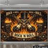 2D Plane Rock "RO N ROLL" Theme Background Banner Featuring Hat-wearing Skeleton with Dual Electric Guitars Elements