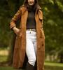 Genuine Lambskin Handmade Long Party Stylish Women Brown Trench Coat Suede Leather