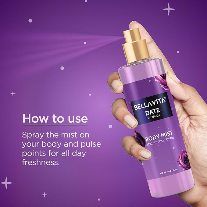 Bella Vita Luxury Date Women Body Spray Mist Духи для освежающего цветочного и ванильного длительного аромата с розовым перцем и красными фруктами, 150 мл