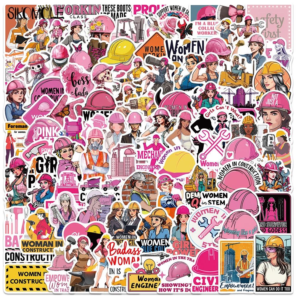 1050 100PCS Cartoon Female Safety Helmet Stickers Aesthetic Decals Toy Guitar Bicycle Laptop Luggage Car Graffiti Kids Sticker