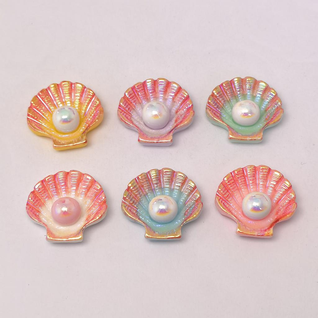 3D Pearl Shell Resin Embellishments Flatbacks 100 Pieces Shine Shell Resin Charms for DIY Handicraft, Phone Case,Scrapbooking