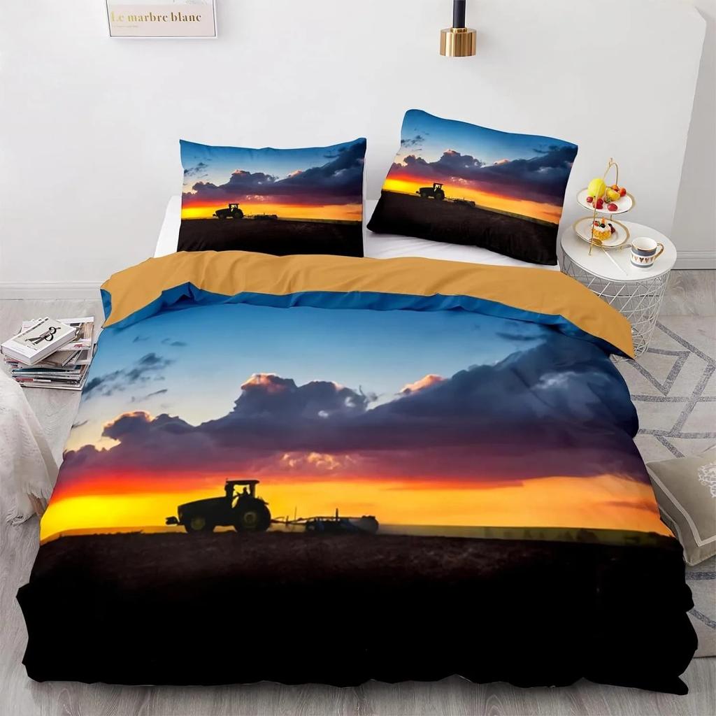 Children's Tractor Quilt Cover Boys Duvet Cover Set Tractor Bedding Set Truck Farm Tool Cart Comforter Cover Set 3D Printing