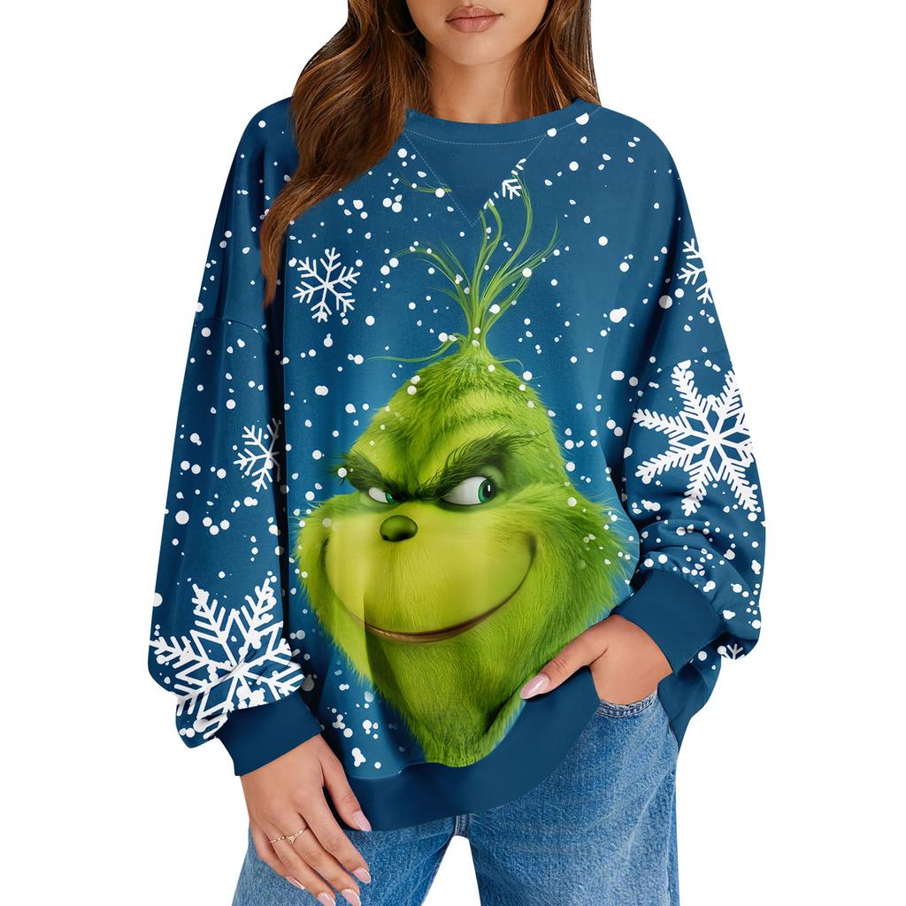 Женский повседневный рождественский принт пуловер с длинным рукавом рубашка свободного покроя свитшот