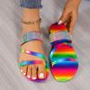 Spring and Summer New Large Size Rainbow Rhinestone Cool Slippers Flat Bottom Fashion Daily Casual Wear Comfortable Dew