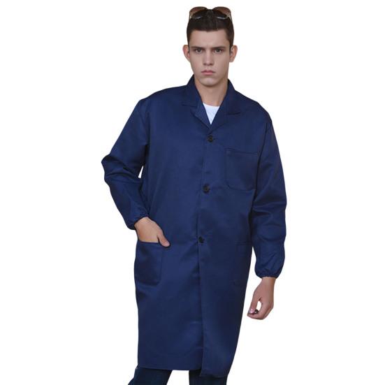 Work Coat Lapel Long Sleeve Single Breasted Easy Care Wrinkle Resistant Work Jacket with Large Patch Pockets Functional Workwear