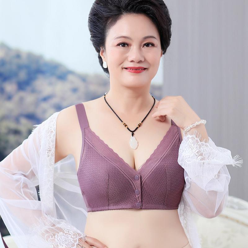 Кружевное нижнее белье с пуговицами спереди, женское, стильное, с регулируемыми бретелями для среднего и пожилого возраста, бюстгальтер больших размеров без стальных ободков