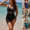 One-Piece Swimsuit Sling Cross Design Mesh Splicing Side Drawstring Monokini with Twist Front Closure Swimwear