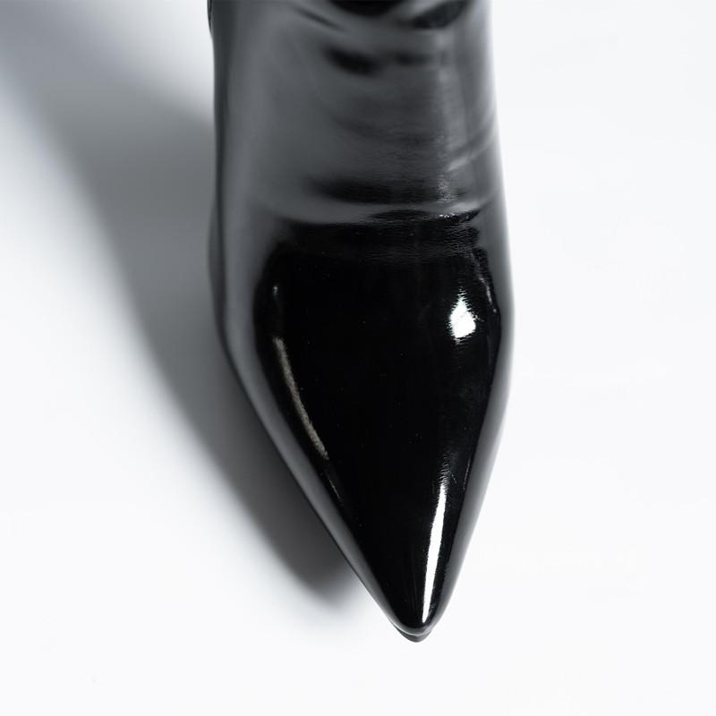 Высокие сапоги женские из лакированной кожи, сексуальные зимние высокие длинные туфли для вечеринок, женские, 2024, новые тенденции, черные сапоги выше колена