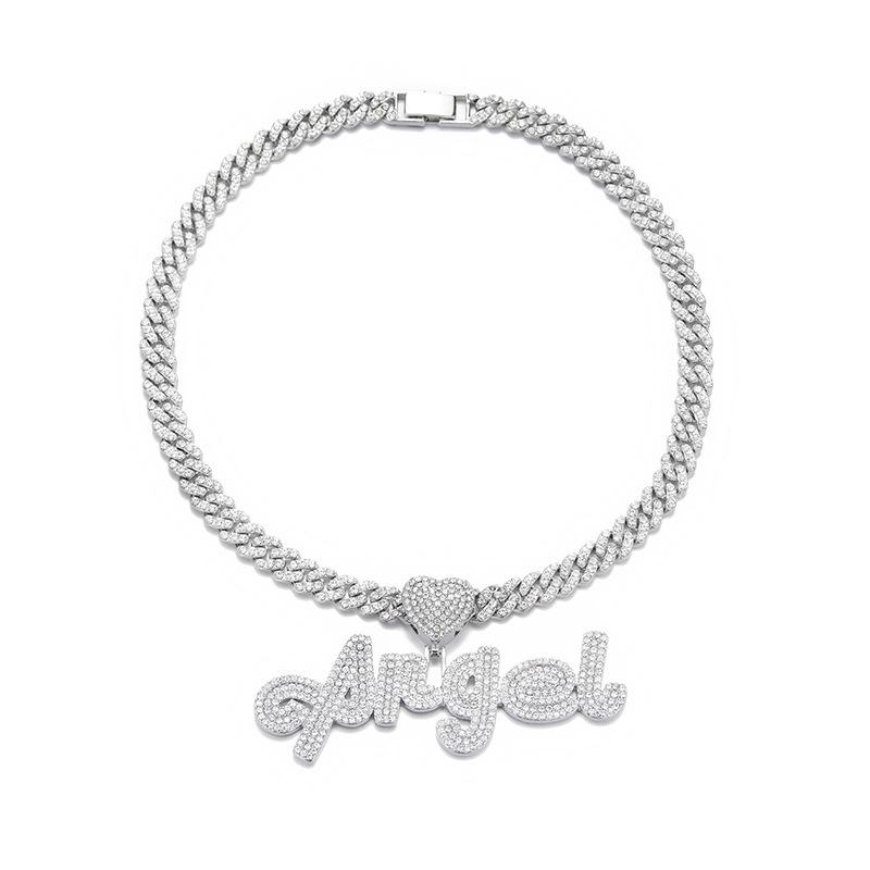 Ретро Новые Полные Алмазные Буквы АНГЕЛ Ангел Подвеска Трава Шрифт Имя Хип-Хоп Ожерелье Орнамент
