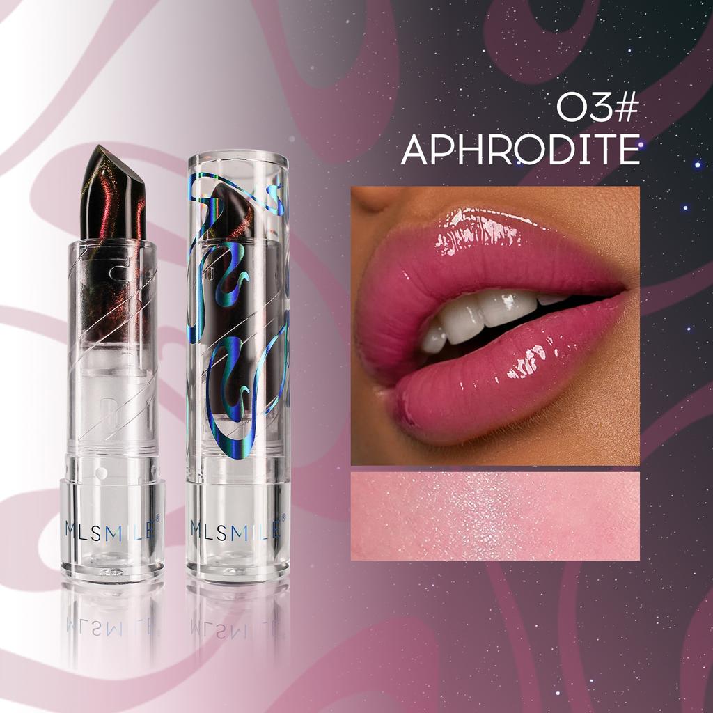 4 Colors of Galaxy Pattern Flowing Glitter and Fine Glitter Non-stick Cup Lipstick Cat Eye Temperature Changing Lipstick