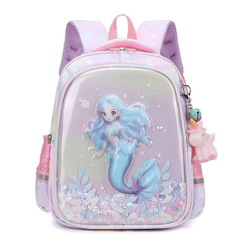 Exquisite 3D Pressed Shell Children School Bags Cute Cartoon Mermaid Printing Kindergarten Book Bag High Quality Nylon Lightweight Children's Backpack