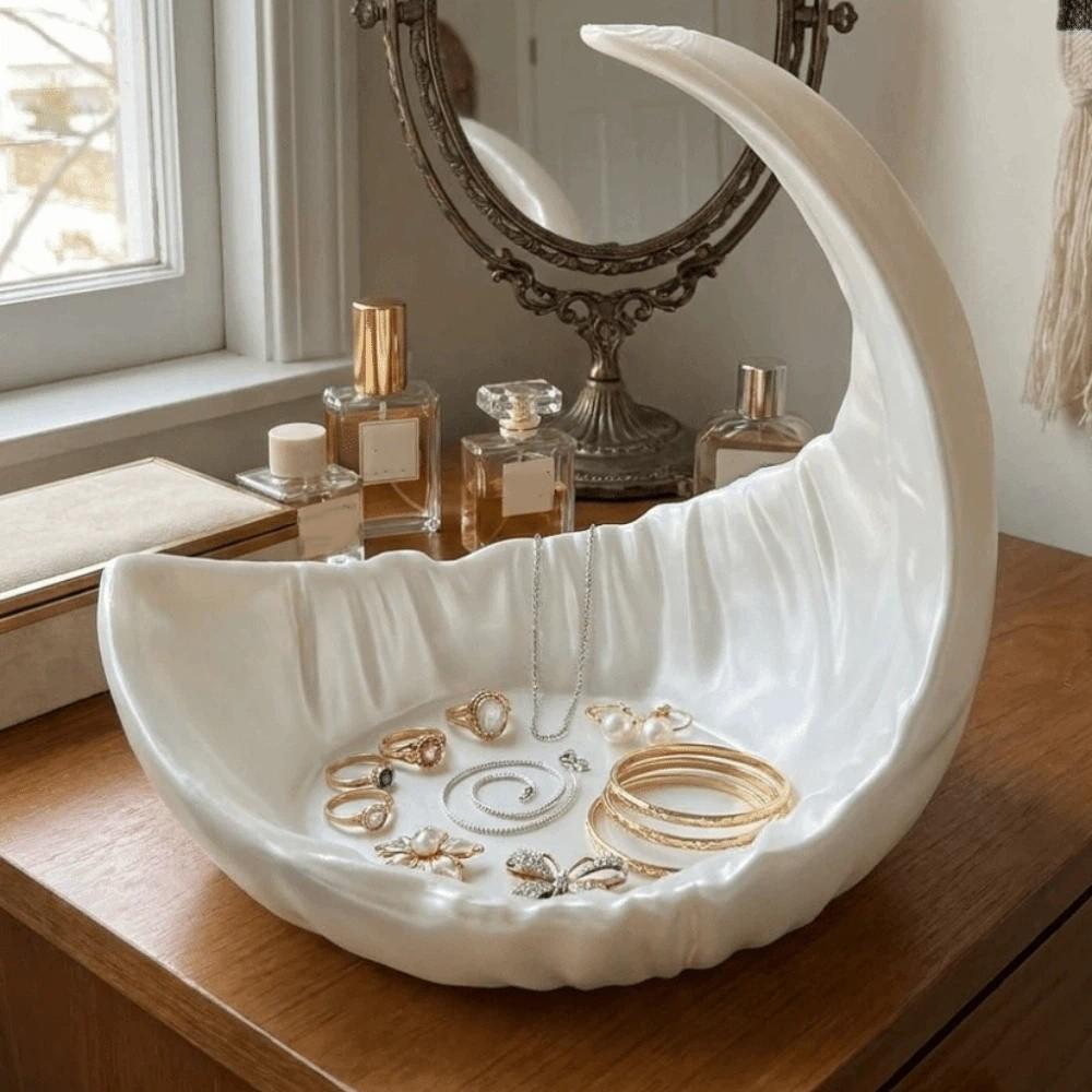Minimalist Earrings Ring Display Dish Moon-Shaped Decorative Plate Entryway Decor