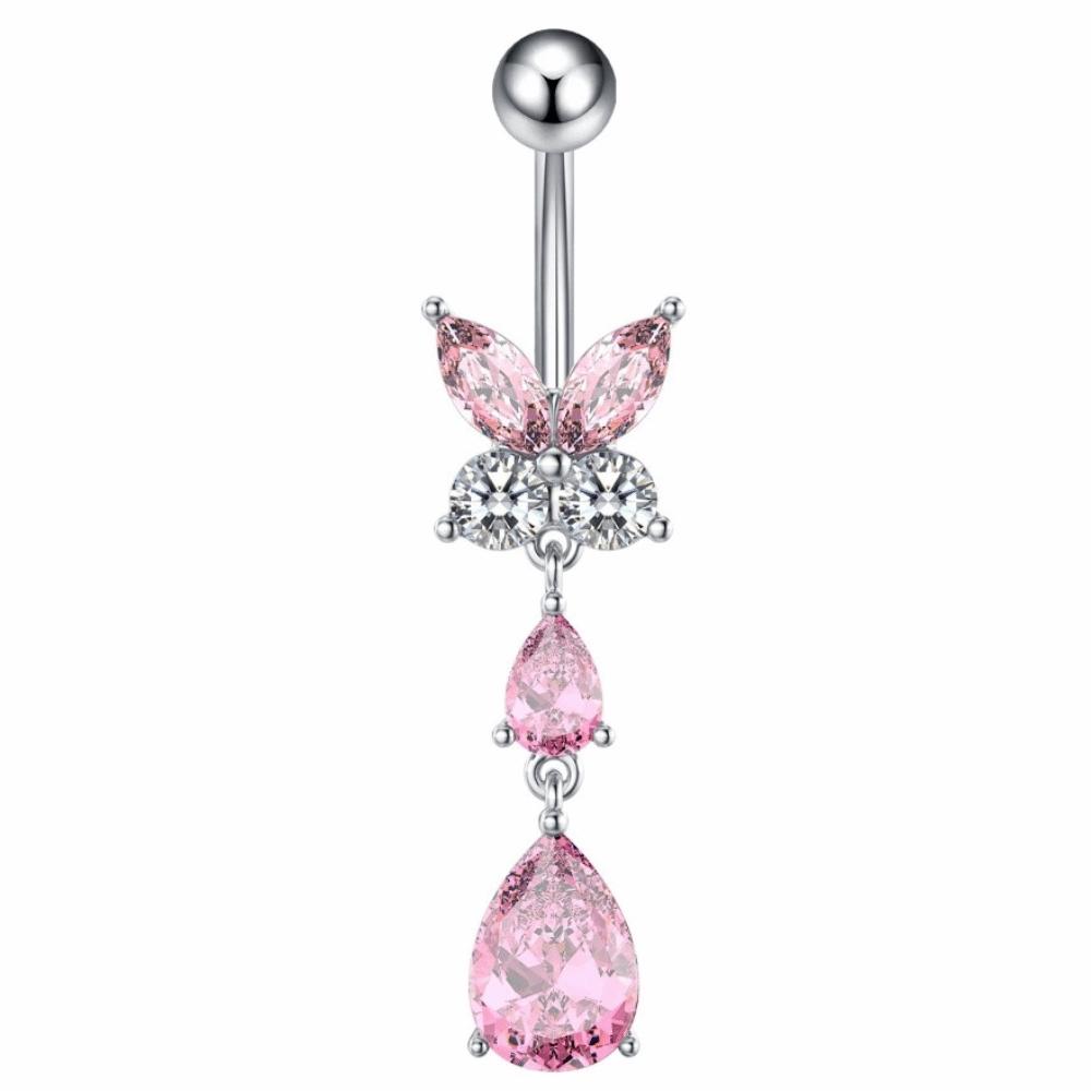 Zinc Zinc Alloy Drop Navel Piercing Ring Zircon Crystals Dangled Navel Ring  Women
