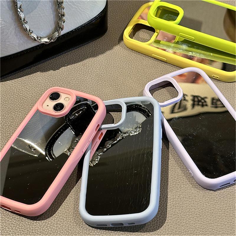Корейский милый овальный чехол с зеркалом для макияжа Macron для Iphone 14 13 12 11 Pro Max, милый однотонный противоударный мягкий чехол на заднюю панель