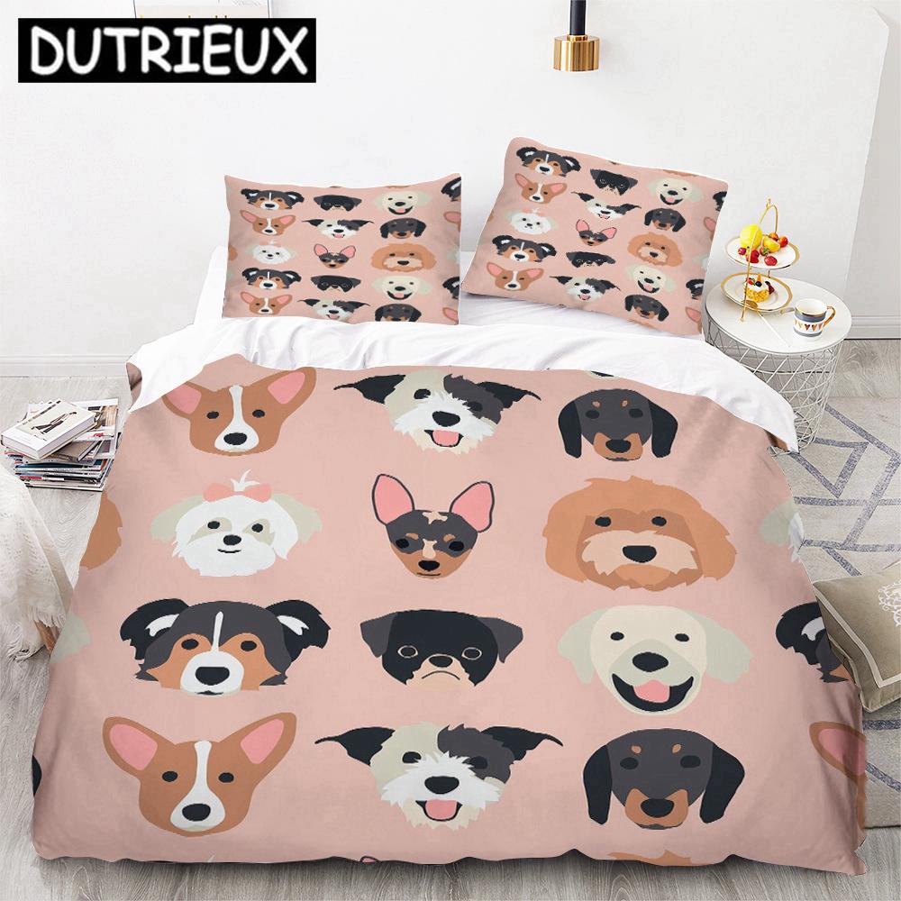 Cute Cartoon Dogs Animal 3D Duvet Cover Bedding Set Comforter Linen Pillowcases Quilt Cover Home Decor Single Double Twin Queen