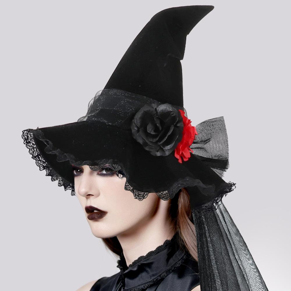 Halloween, Baroque, Witch Hat, Gothic, Queen, Mesh Simulation Flower, Dress Up Accessories, Party Props, Witch