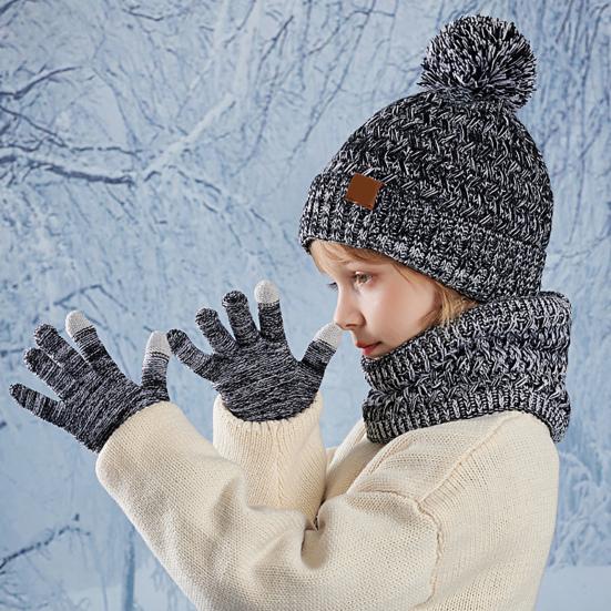 Kids Winter Hat Gloves Scarf Set Girls Boys Knit Hat with Pom Neck Warmer Mittens Set Toddlers Cold Weather Accessories for Kids 4-10 Years
