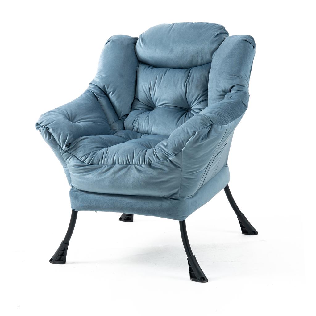 Lazy Chair, Relaxing Chair with Metal Frame and a Side Pocket, Simple Style Comfy Chairs for Bedrooms Living Room Balcony