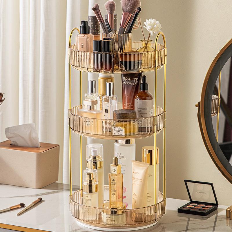 Rotating Vanity Organizer: Multifunctional Cosmetic Shelf for Lipsticks & Brushes