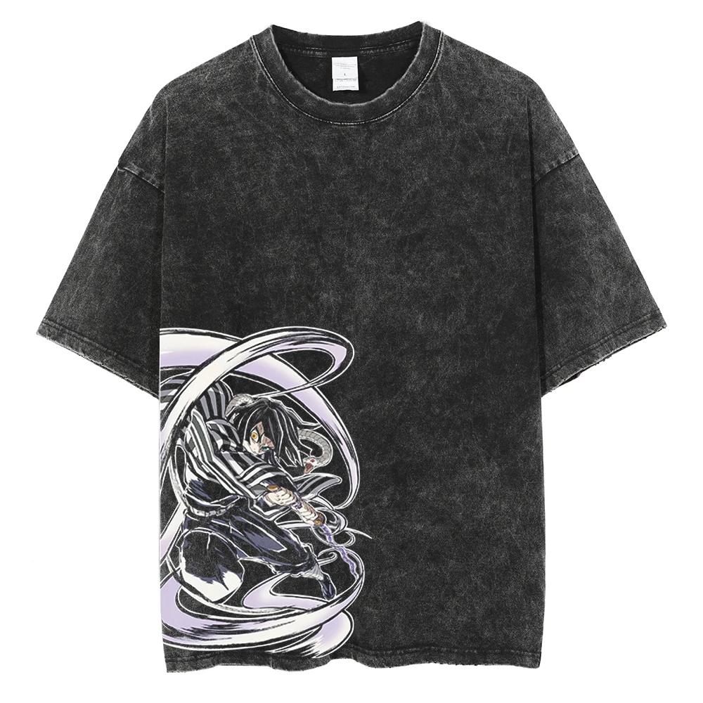 Anime Demon Slayer Kamado Tanjirou Graphic Print T Shirt Men Manga Tshirts Washed Cotton T-shirt Harajuku