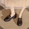 Women's Retro Round-Toe Black Leather Loafers with Metal Buckle: Thick-Heeled, Casual Commuter Shoes for Autumn/Winter.