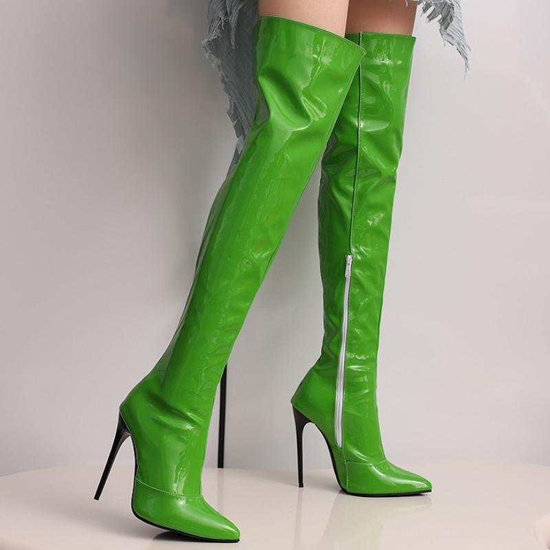 Модные женские сапоги выше колена, сексуальные туфли с острым носком, осень-зима, черные, красные, на каблуке, длинные сапоги, женская обувь для вечеринок, большой размер 45