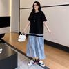 2025 Women Summer Plus Size Dress Spliced Vintage Shirt Dress Basic Long Elegant Casual Oversized Loose Dress