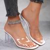 Fashion Elegant Transparent Pvc Clear High Heels Slippers Women 2025 Summer Square Toe Crystal Sandals Women Sexy Slip On Party Shoes