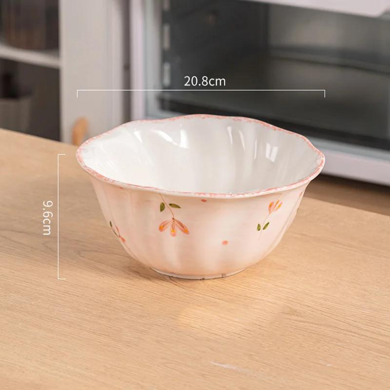 Милые розовые керамические тарелки для дома, вкусные блюда, большие суповые миски, вечеринка, послеобеденный чай, десертная фруктовая тарелка, изысканная столовая посуда