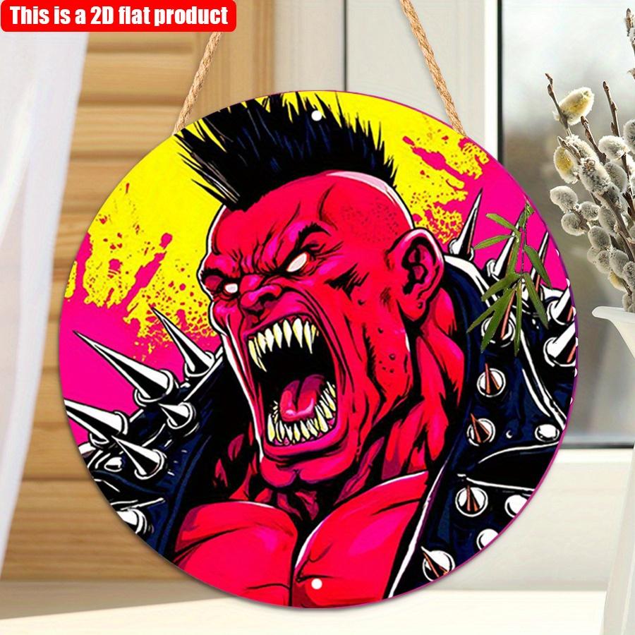 2D Flat 20*20cm1pc Comic Spiky Monster Design Hanging Art Plaque, Red and Yellow Bohemian Style Comic Wooden Pendant, Application To Boy Bedroom Party