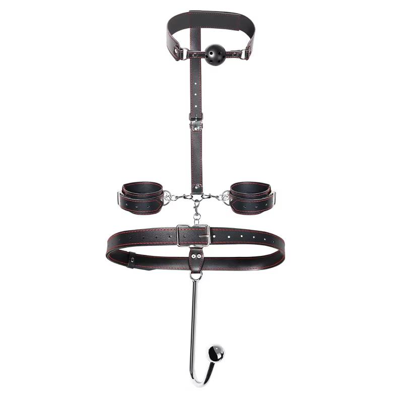 БДСМ секс связывание ограничители комплект кожаный ремень на бедро грудь ремень за спиной наручники открытые ноги SM раб фетиш анальный крюк