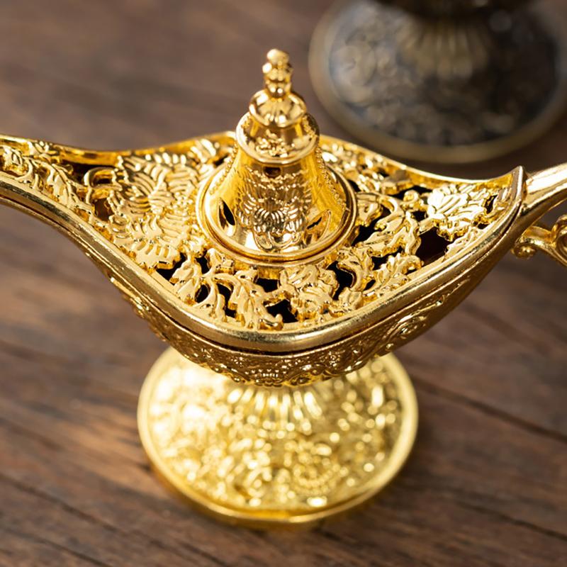 1PC Hollow Legend Aladdin Magic Genie Lamps Incense Burners Retro Wishing Oil Lamp Home Decor Gift 6cm/2.36in*9cm/3.54in