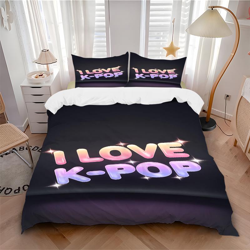 3Pcs Kpop Music Love Bedding Set Quilt Cover Pillowcase Home Christmas Xmas Halloween Gift 1 Duvet Cover 2 Pillowcase M929209
