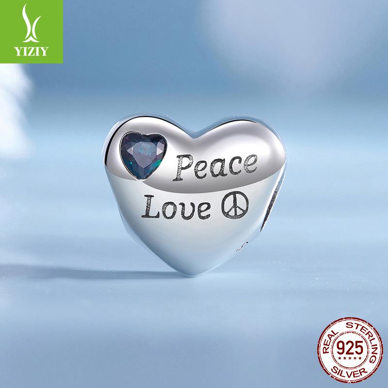 Peace And Love Anti-War Series Heart-Shaped Safety Chain Diy Bracelet Beaded Accessories 925 Silver Beads