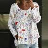 Женский повседневный модный свободный топ с круглым вырезом и цветочным принтом, с длинным рукавом