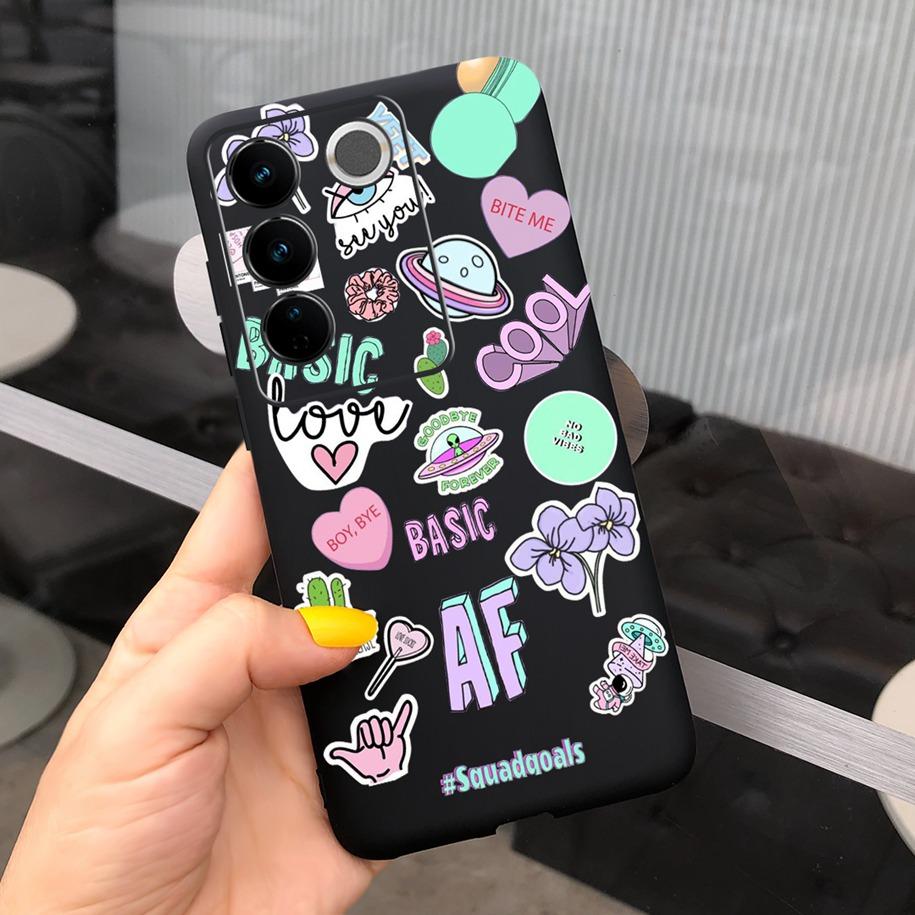 Чехол для Vivo V27 Pro Задняя крышка для Vivo V27e Модный чехол-фунда конфетного цвета с рисунком для Vivo V27 5G V 27e V27Pro V2237 V2230 Мягкий чехол