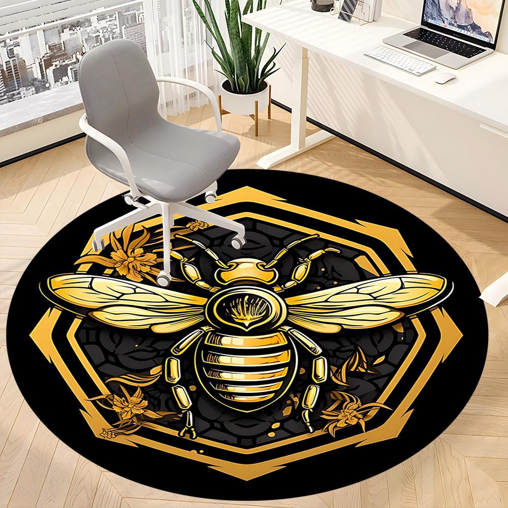 1PC Bee Honeycomb Office Round Area Rug, Mat Suitable For Office, Under Office Chairs Bedroom Living Room Home Decor, Room Deco