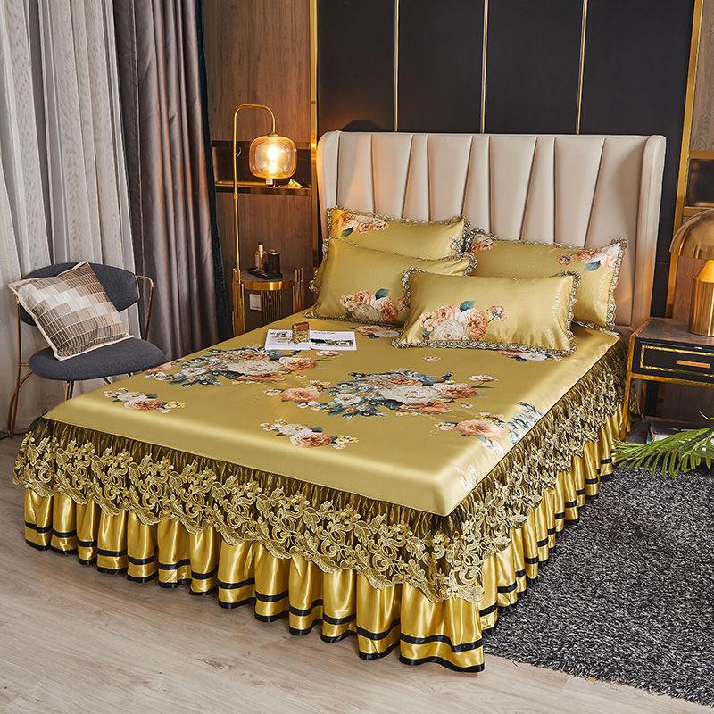 Роскошное моющееся ледяное мягкое постельное белье, кружевная юбка для кровати, живописные покрывала с вышивкой, королевский размер, складной крутой коврик