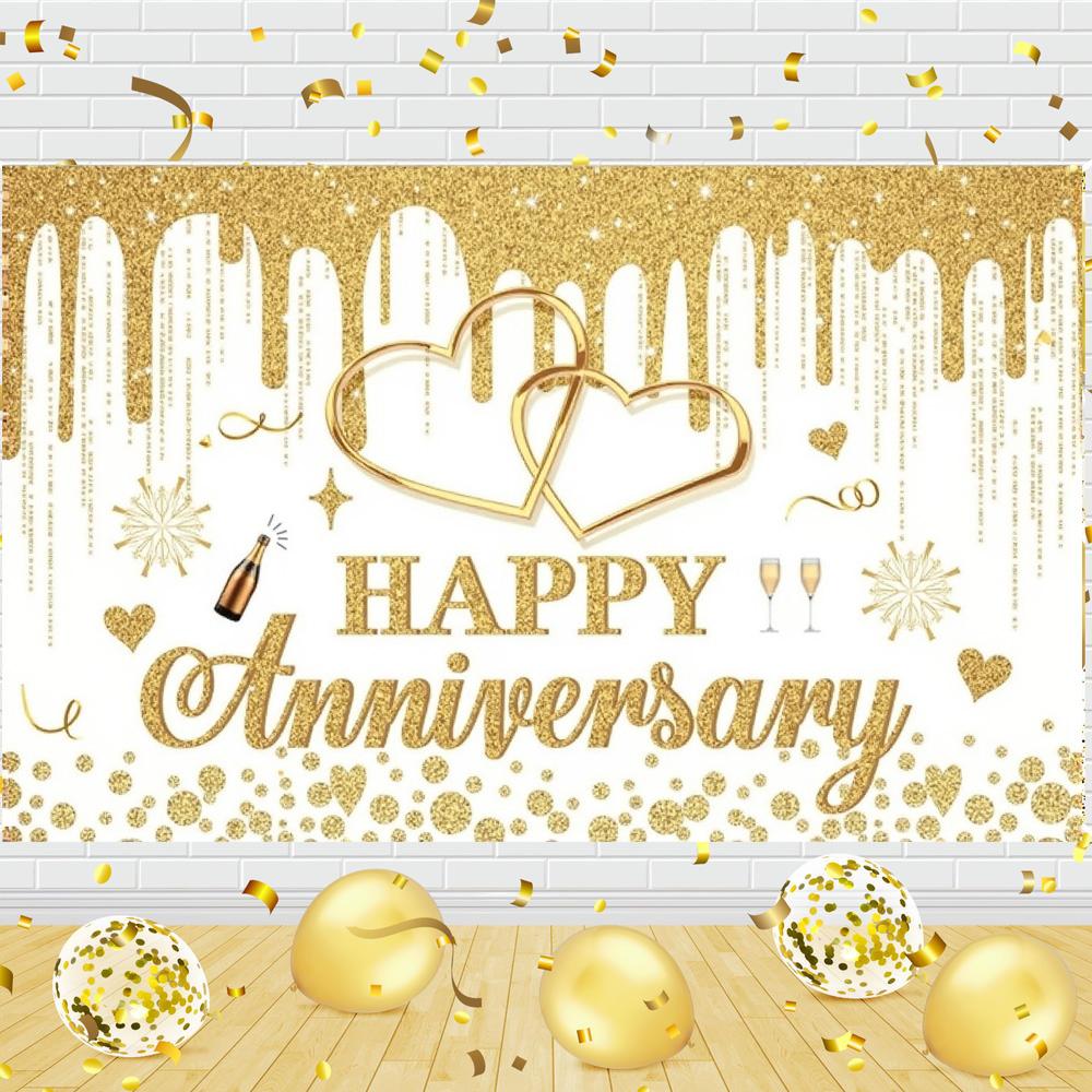 Фон для вечеринки в честь годовщины 180*110 см, украшение из золотого и белого баннера, золотые капельные блестки, хрустальные принадлежности для фотосъемки