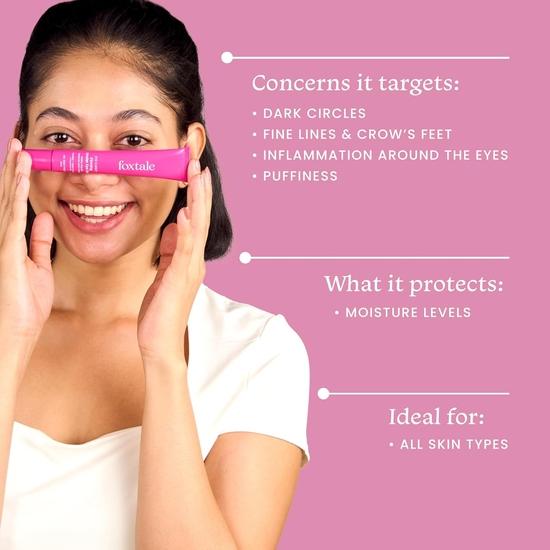Укрепляющий гель для кожи вокруг глаз Foxtale Firming Eye Gel для уменьшения темных кругов, отечности и тонких линий | Охлаждение и уход за кожей вокруг глаз с пептидами, водорослями и провитамином B5 | Унисекс - 20 мл